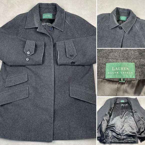 Ralph Lauren Jackets & Blazers - Vtg Ralph Lauren 100% Wool Overcoat Size 6 USA Made Satin Lined Gray Mid Length